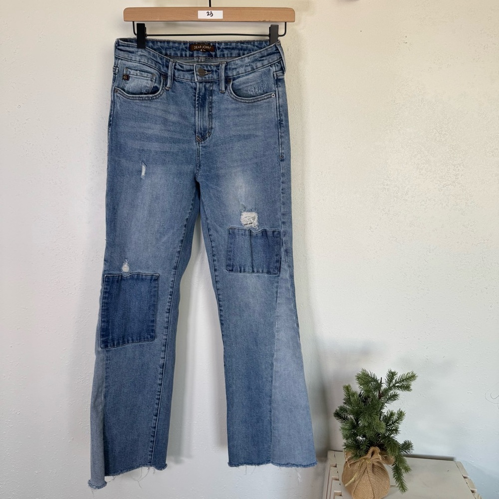 Dear John Flare Patchwork Distressed Blue Jeans s… - image 1